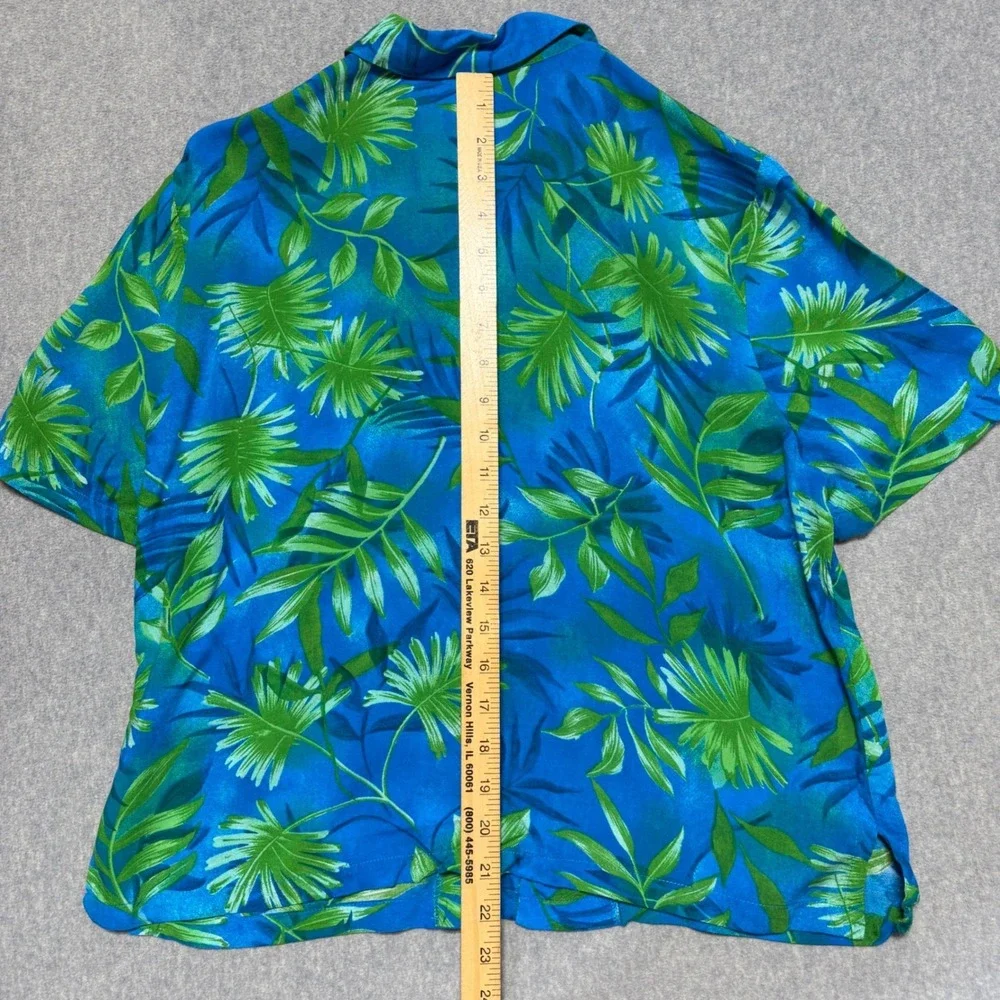 Jamie Brooke Womens Tropical Leaf Button‎ Up Shirt Blue Green Rayon Size 12
